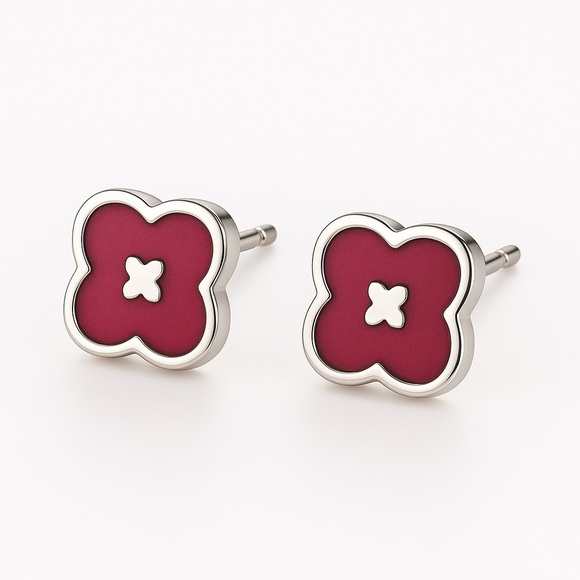 Elegant Silver and Brick Floral Earrings - Picture 1 of 1